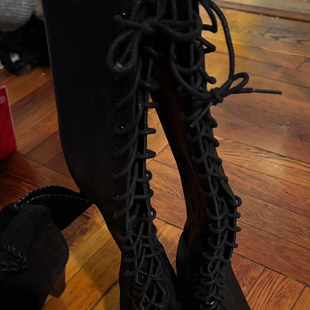 Zara Black Lace-Up Women's Boots - Picture 2 of 7